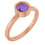 14K Gold Round Natural Amethyst Bezel-Set Solitaire Ring - Rose Gold