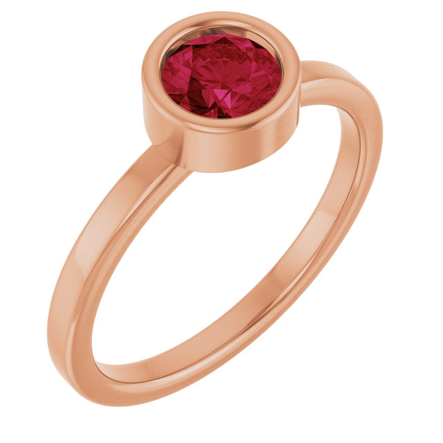 14K Gold Round Natural Ruby Bezel-Set Solitaire Ring - Rose Gold
