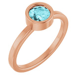 14K Gold Round Natural Blue Zircon Bezel-Set Solitaire Ring - Rose Gold