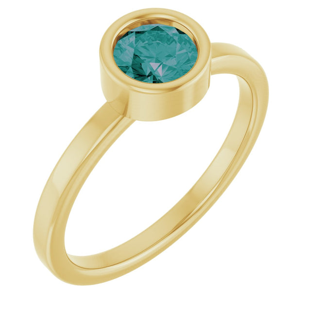 14K Gold Round Lab-Grown Alexandrite Bezel-Set Solitaire Ring - Yellow Gold