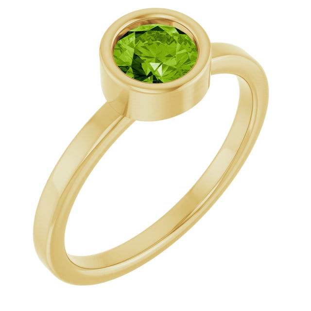 14K Gold Round Natural Peridot Bezel-Set Solitaire Ring - Yellow Gold