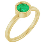 14K Gold Round Natural Emerald Bezel-Set Solitaire Ring - Yellow Gold