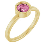 14K Gold Round Natural Pink Tourmaline Bezel-Set Solitaire Ring - Yellow Gold