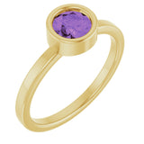 14K Gold Round Natural Amethyst Bezel-Set Solitaire Ring - Yellow Gold
