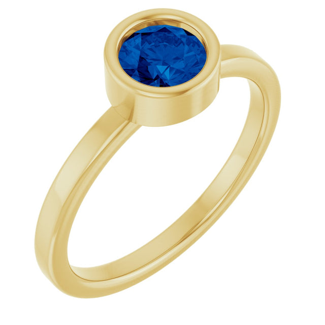 14K Gold Round Natural Blue Sapphire Bezel-Set Solitaire Ring - Yellow Gold