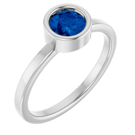 Platinum Round Natural Blue Sapphire Bezel-Set Solitaire Ring
