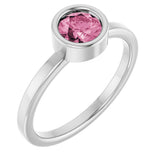 14K Gold Round Natural Pink Tourmaline Bezel-Set Solitaire Ring - White Gold