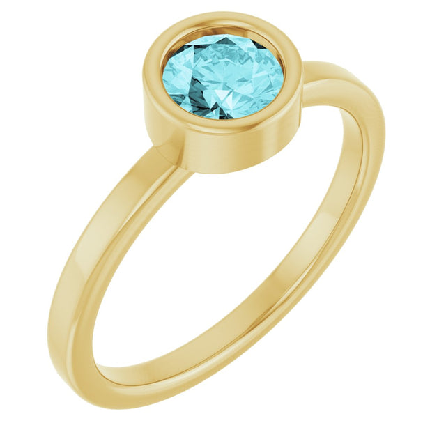 14K Gold Round Natural Blue Zircon Bezel-Set Solitaire Ring - Yellow Gold