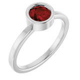 Platinum Round Natural Mozambique Garnet Bezel-Set Solitaire Ring