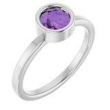 Platinum Round Natural Amethyst Bezel-Set Solitaire Ring