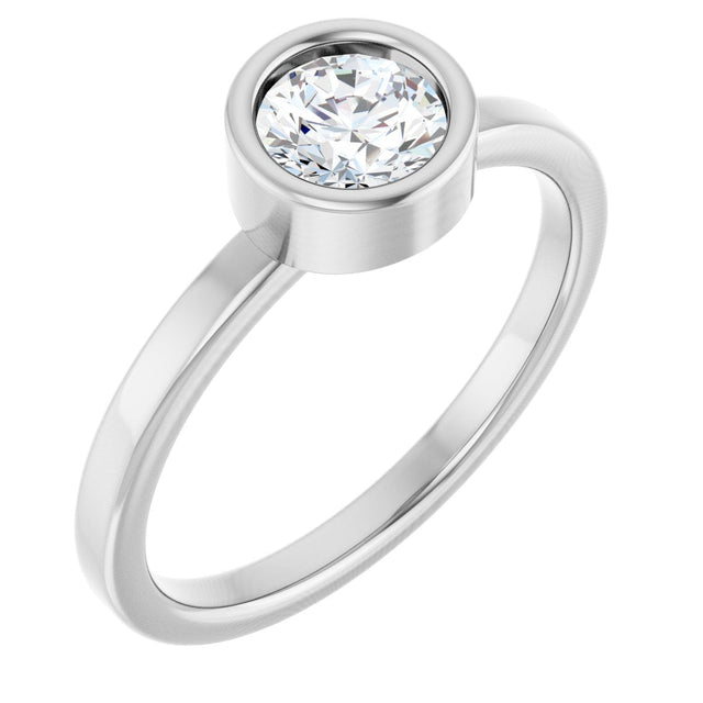Platinum Round Natural White Sapphire Bezel-Set Solitaire Ring