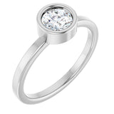 14K Gold Round Natural White Sapphire Bezel-Set Solitaire Ring - White Gold