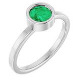 14K Gold Round Natural Emerald Bezel-Set Solitaire Ring - White Gold