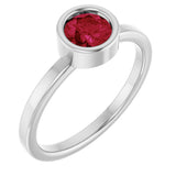 Platinum Round Natural Ruby Bezel-Set Solitaire Ring