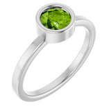 Platinum Round Natural Peridot Bezel-Set Solitaire Ring