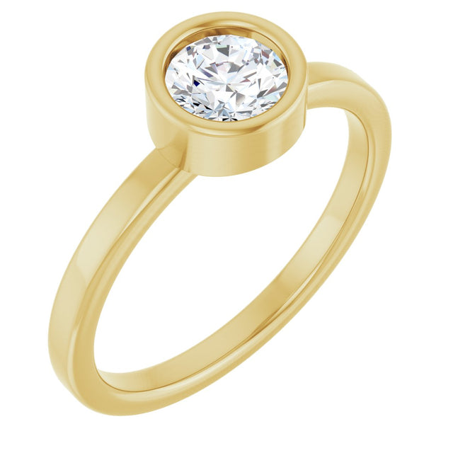 14K Gold Round Natural White Sapphire Bezel-Set Solitaire Ring - Yellow Gold