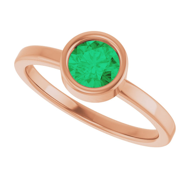 14K Gold Round Lab-Grown Emerald Bezel-Set Solitaire Ring - Rose Gold - view 5