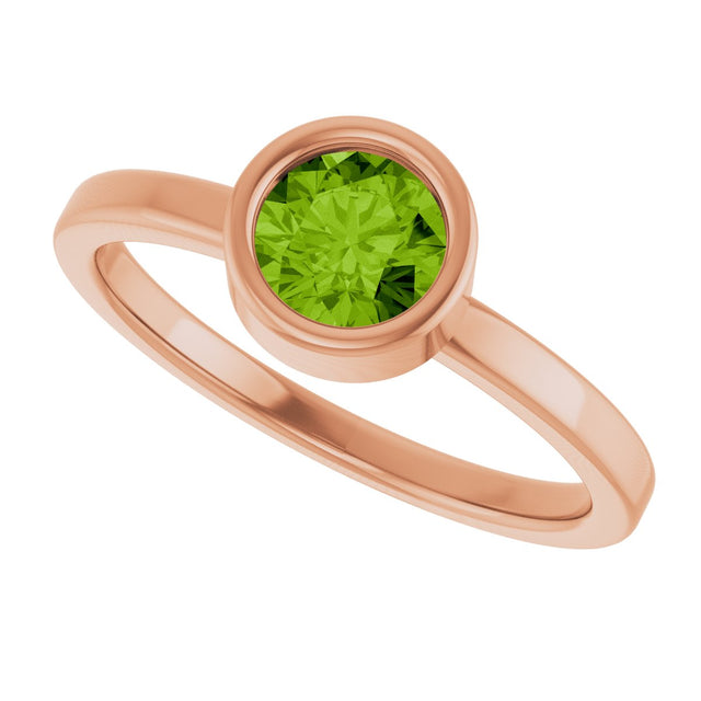 14K Gold Round Natural Peridot Bezel-Set Solitaire Ring - Rose Gold - view 5