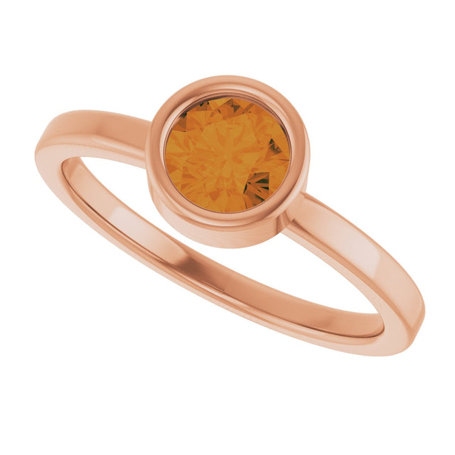 14K Gold Round Natural Citrine Bezel-Set Solitaire Ring - Rose Gold - view 5