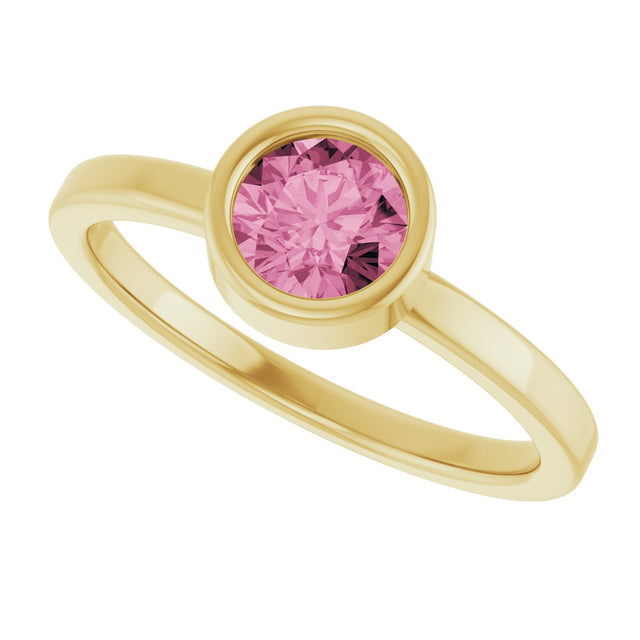 14K Gold Round Natural Pink Tourmaline Bezel-Set Solitaire Ring - Yellow Gold - view 5