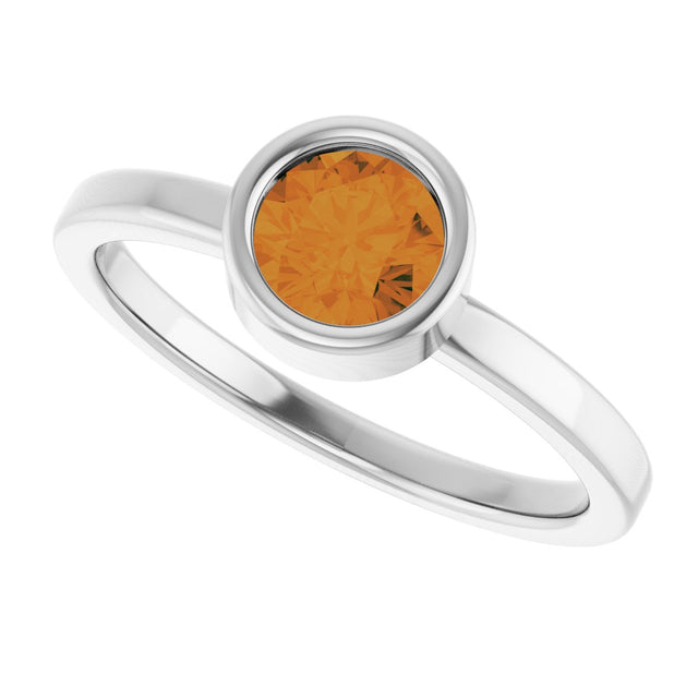 Platinum Round Natural Citrine Bezel-Set Solitaire Ring - view 5