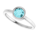 14K Gold Round Natural Blue Zircon Bezel-Set Solitaire Ring - White Gold - view 5