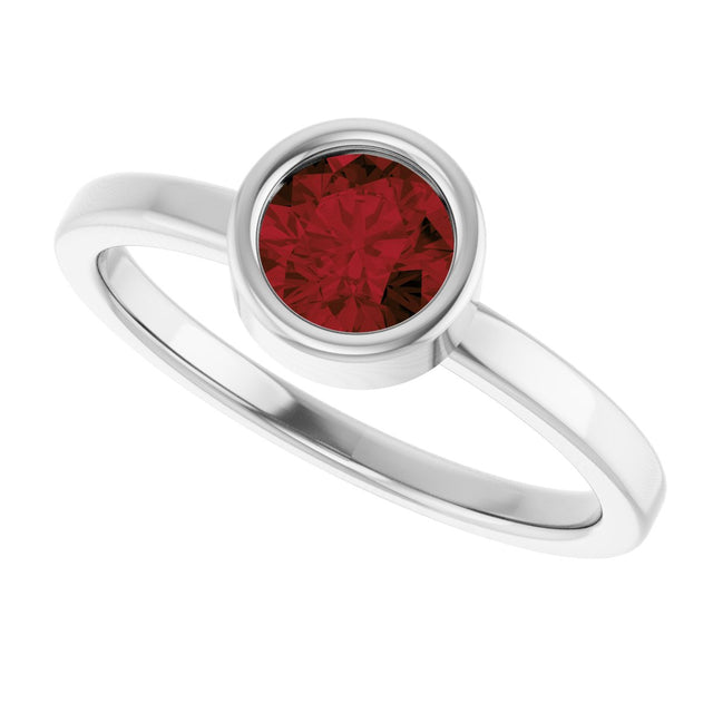 Platinum Round Natural Mozambique Garnet Bezel-Set Solitaire Ring - view 5