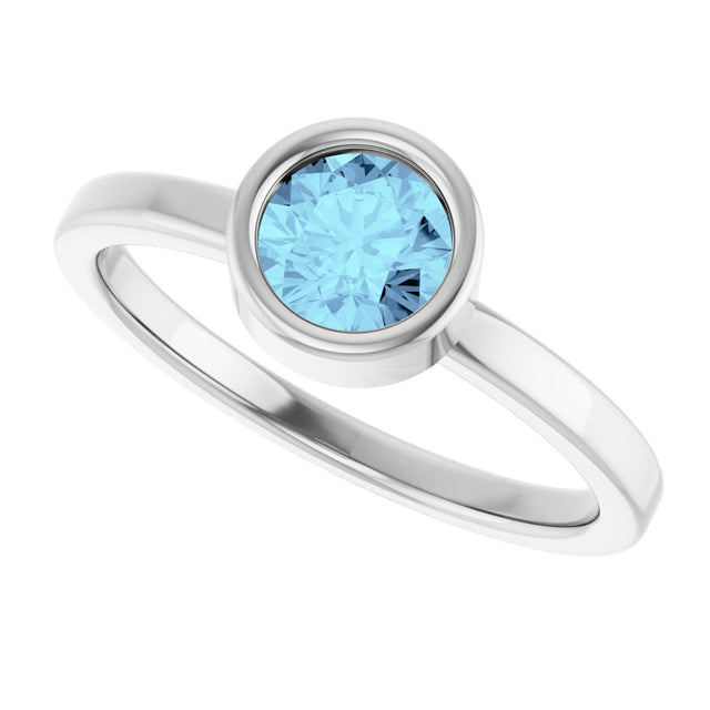 14K Gold Round Natural Aquamarine Bezel-Set Solitaire Ring - White Gold - view 5