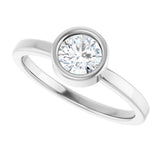 14K Gold Round Natural White Sapphire Bezel-Set Solitaire Ring - White Gold - view 5