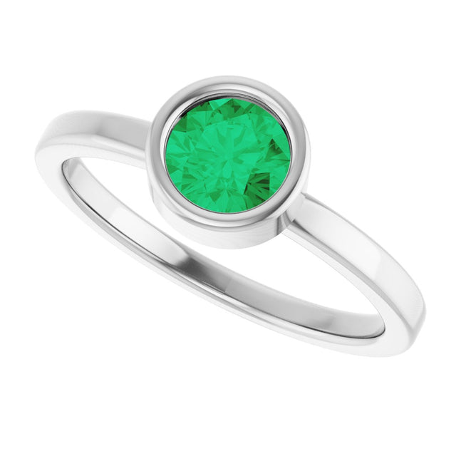 Platinum Round Lab-Grown Emerald Bezel-Set Solitaire Ring - view 5