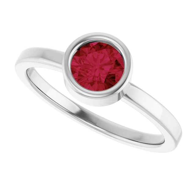 Platinum Round Natural Ruby Bezel-Set Solitaire Ring - view 5