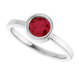 14K Gold Round Natural Ruby Bezel-Set Solitaire Ring - White Gold - view 5