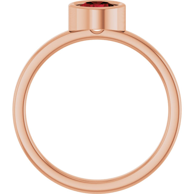 14K Gold Round Natural Mozambique Garnet Bezel-Set Solitaire Ring - Rose Gold - view 2