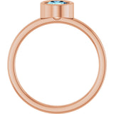 14K Gold Round Natural Aquamarine Bezel-Set Solitaire Ring - Rose Gold - view 2