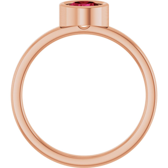 14K Gold Round Natural Ruby Bezel-Set Solitaire Ring - Rose Gold - view 2