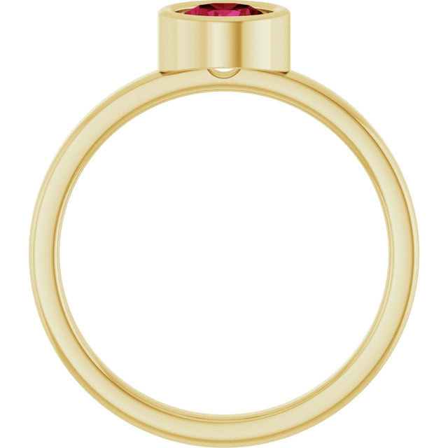 14K Gold Round Natural Ruby Bezel-Set Solitaire Ring - Yellow Gold - view 2