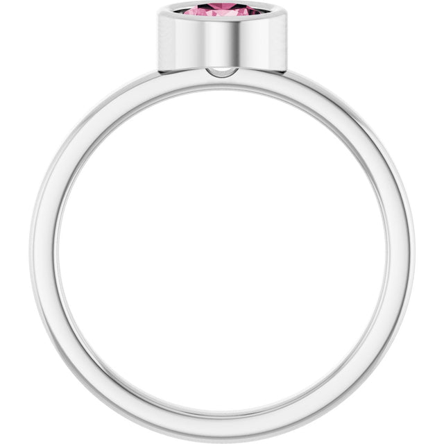 14K Gold Round Natural Pink Tourmaline Bezel-Set Solitaire Ring - White Gold - view 2