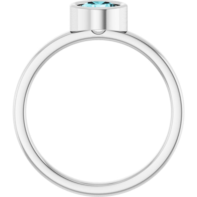 Platinum Round Natural Blue Zircon Bezel-Set Solitaire Ring - view 2