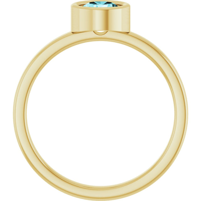 14K Gold Round Natural Blue Zircon Bezel-Set Solitaire Ring - Yellow Gold - view 2
