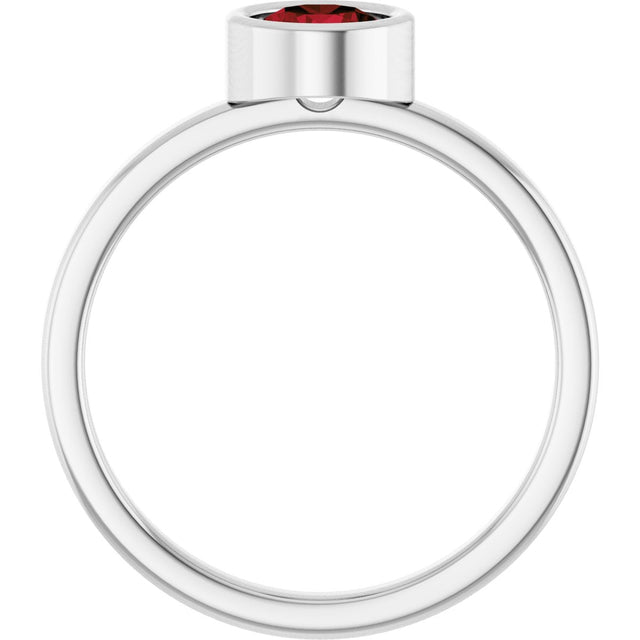 Platinum Round Natural Mozambique Garnet Bezel-Set Solitaire Ring - view 2