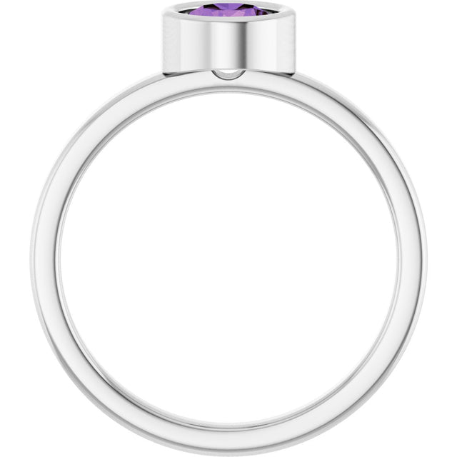 Platinum Round Natural Amethyst Bezel-Set Solitaire Ring - view 2