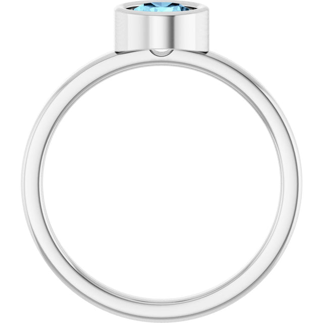 Platinum Round Natural Aquamarine Bezel-Set Solitaire Ring - view 2