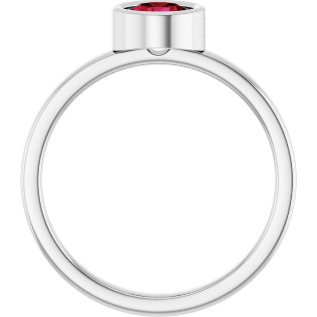 Platinum Round Natural Ruby Bezel-Set Solitaire Ring - view 2