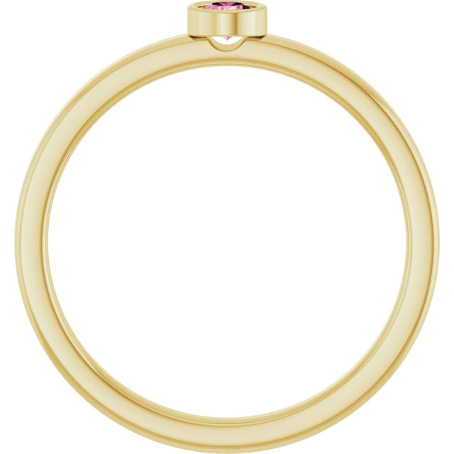 14K Gold Round Natural Pink Tourmaline Bezel-Set Solitaire Ring - Yellow Gold - view 2