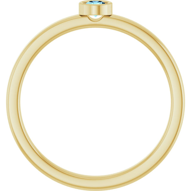 14K Gold Round Natural Aquamarine Bezel-Set Solitaire Ring - Yellow Gold - view 2