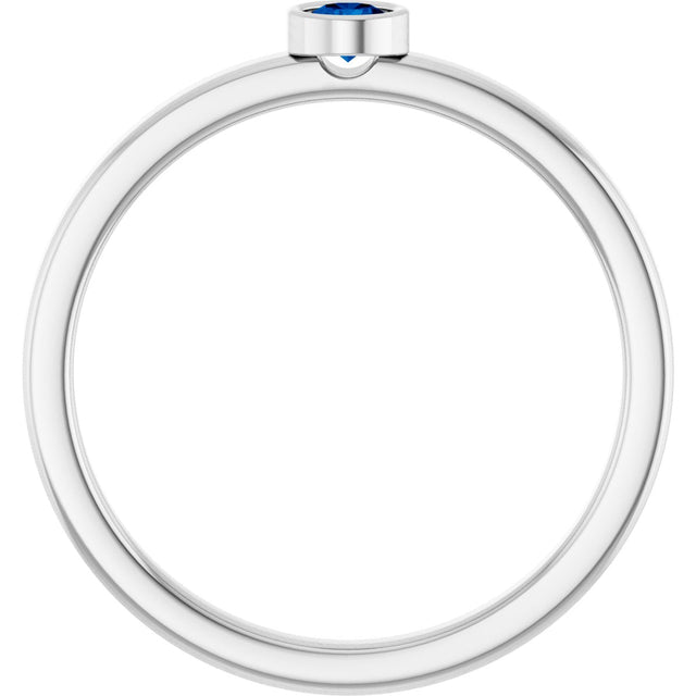 14K Gold Round Lab-Grown Blue Sapphire Bezel-Set Solitaire Ring - White Gold - view 2