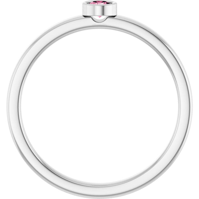 14K Gold Round Natural Pink Tourmaline Bezel-Set Solitaire Ring - White Gold - view 2