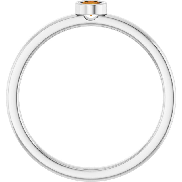 Platinum Round Natural Citrine Bezel-Set Solitaire Ring - view 2
