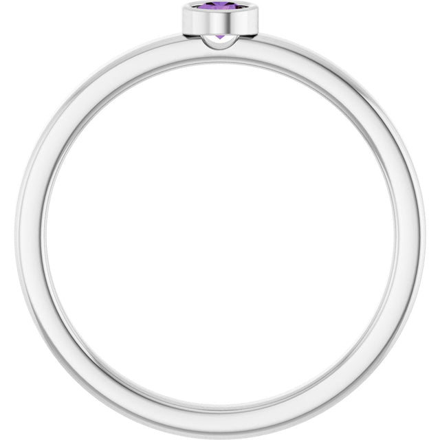 14K Gold Round Natural Amethyst Bezel-Set Solitaire Ring - White Gold - view 2