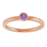 14K Gold Round Natural Amethyst Bezel-Set Solitaire Ring - Rose Gold - view 3